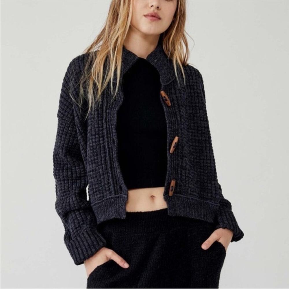 Free People Micah Cropped Cardigan Blue Size Small Cozy Campfire Granola